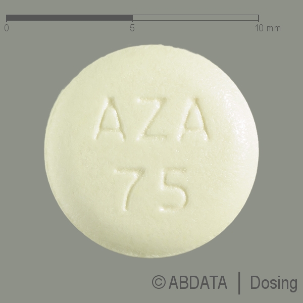 Produktabbildungen für AZATHIOPRIN Heumann 75 mg Filmtabletten in der Vorder-, Hinter- und Seitenansicht.