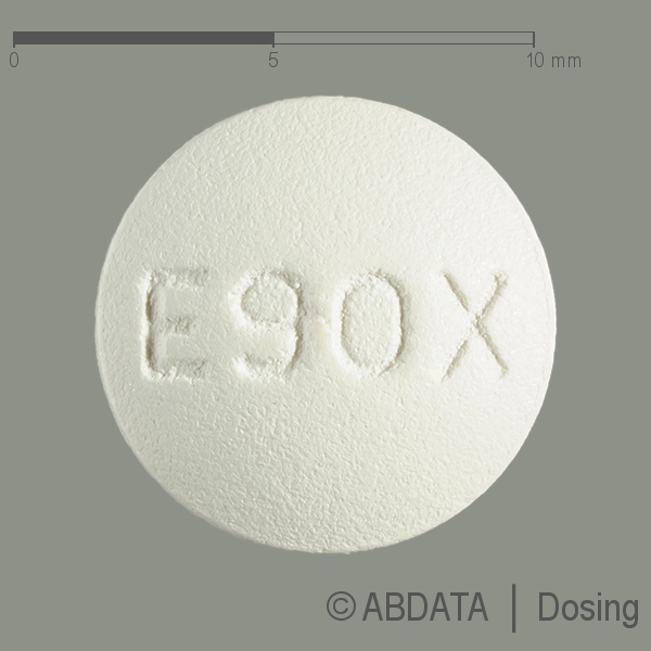 Produktabbildungen für ETORICOXIB-ratiopharm 90 mg Filmtabletten in der Vorder-, Hinter- und Seitenansicht.