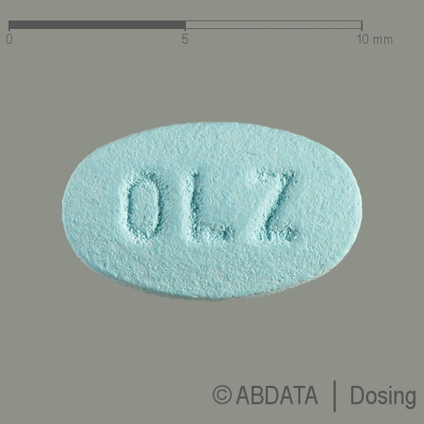Produktabbildungen für OLANZAPIN axcount 5 mg Filmtabletten in der Vorder-, Hinter- und Seitenansicht.