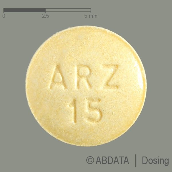 Produktabbildungen für ARIPIPRAZOL Glenmark 15 mg Tabletten in der Vorder-, Hinter- und Seitenansicht.