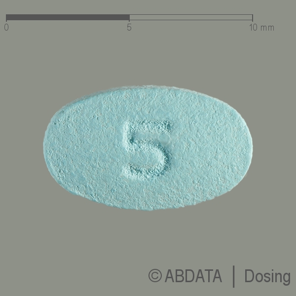 Produktabbildungen für OLANZAPIN axcount 5 mg Filmtabletten in der Vorder-, Hinter- und Seitenansicht.