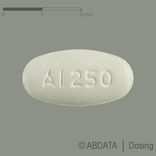 Produktabbildungen für AZITHROMYCIN AbZ 250 mg Filmtabletten in der Vorder-, Hinter- und Seitenansicht.
