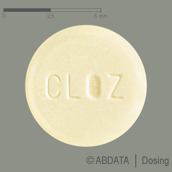 Produktabbildungen für LEPONEX 25 mg Tabletten in der Vorder-, Hinter- und Seitenansicht.
