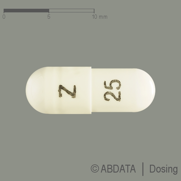 Produktabbildungen für ZONISAMID-1A Pharma 25 mg Hartkapseln in der Vorder-, Hinter- und Seitenansicht.