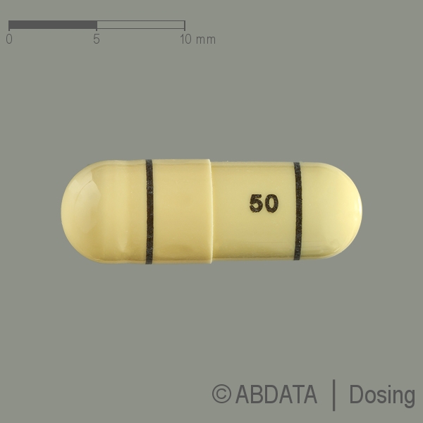 Produktabbildungen für PREGABALIN AbZ 50 mg Hartkapseln in der Vorder-, Hinter- und Seitenansicht.