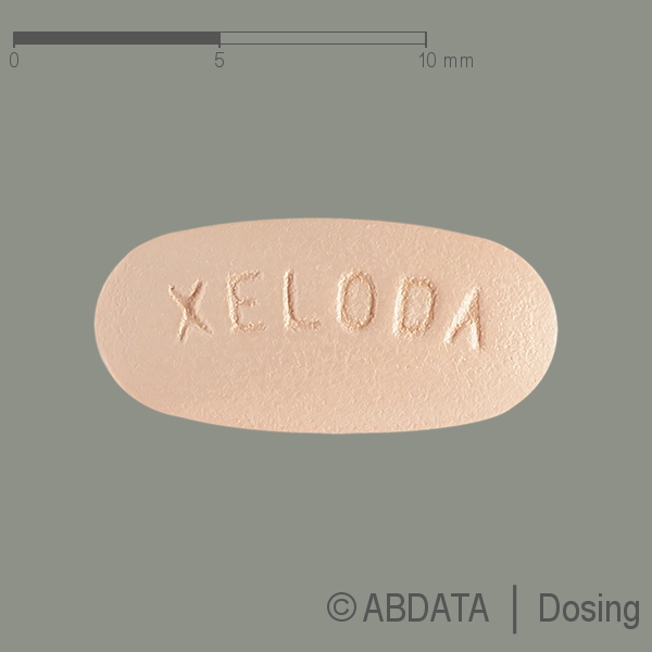 Produktabbildungen für XELODA 150 mg Filmtabletten in der Vorder-, Hinter- und Seitenansicht.