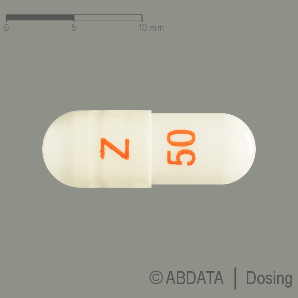 Produktabbildungen für ZONISAMID-1A Pharma 50 mg Hartkapseln in der Vorder-, Hinter- und Seitenansicht.