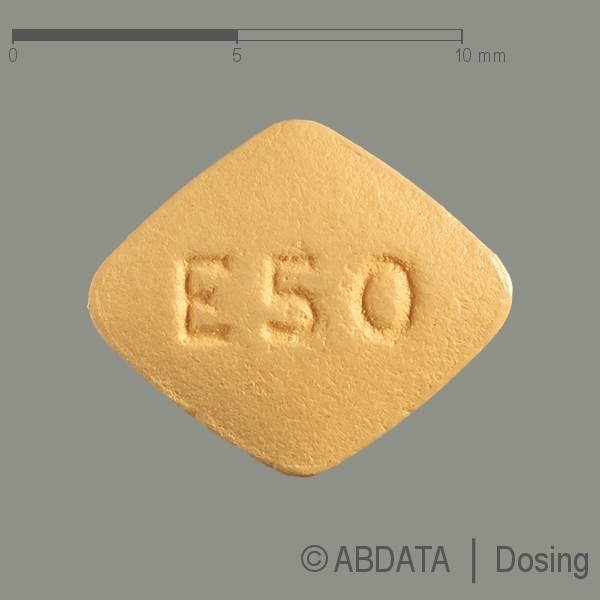 Produktabbildungen für EPLERENON-ratiopharm 50 mg Filmtabletten in der Vorder-, Hinter- und Seitenansicht.