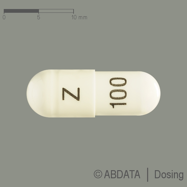 Produktabbildungen für ZONISAMID-1A Pharma 100 mg Hartkapseln in der Vorder-, Hinter- und Seitenansicht.