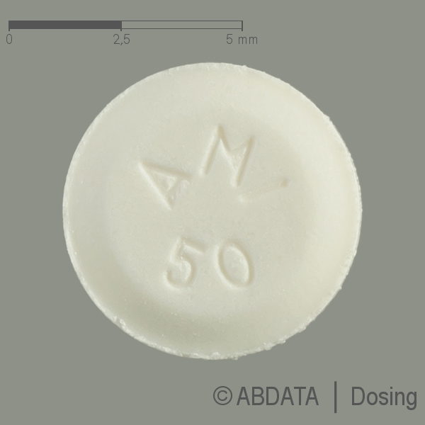 Produktabbildungen für AMISULPRIDLICH 50 mg Tabletten in der Vorder-, Hinter- und Seitenansicht.