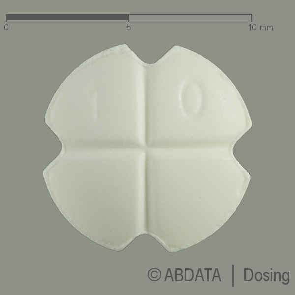 Produktabbildungen für LISINOPRIL AL 10 mg Tabletten in der Vorder-, Hinter- und Seitenansicht.
