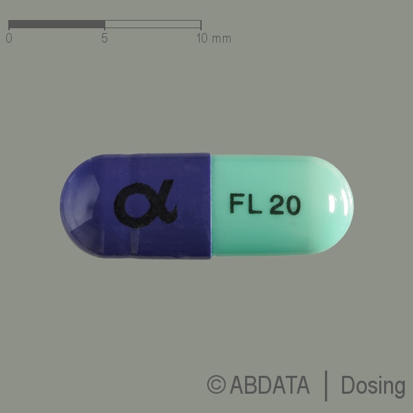 Produktabbildungen für FLUOXETIN dura 20 mg Hartkapseln in der Vorder-, Hinter- und Seitenansicht.