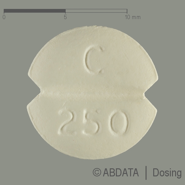 Produktabbildungen für CIPROFLOXACIN STADA 250 mg Filmtabletten in der Vorder-, Hinter- und Seitenansicht.