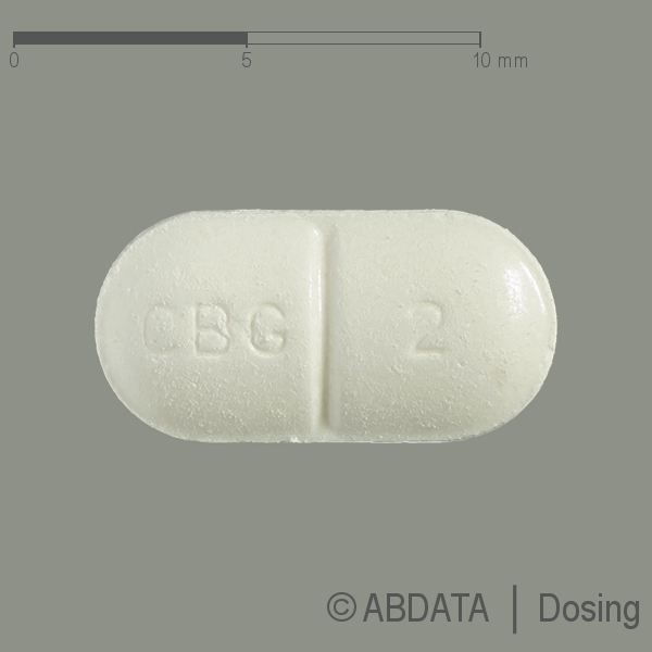 Produktabbildungen für CABERGOLIN-ratiopharm 2 mg Tabletten in der Vorder-, Hinter- und Seitenansicht.