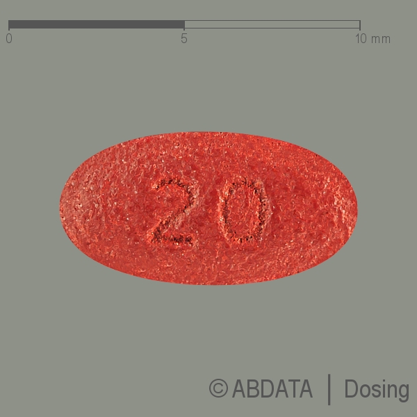 Produktabbildungen für EVRENZO 20 mg Filmtabletten in der Vorder-, Hinter- und Seitenansicht.
