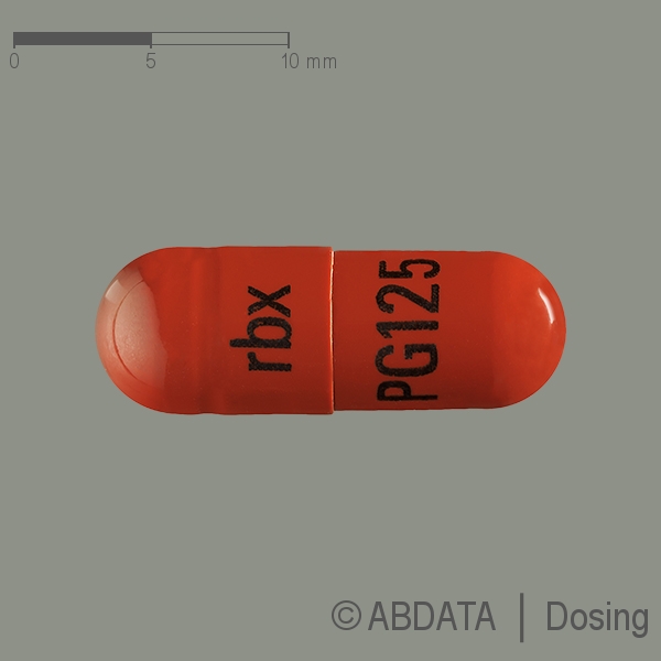 Produktabbildungen für PREGABALIN BASICS 125 mg Hartkapseln in der Vorder-, Hinter- und Seitenansicht.