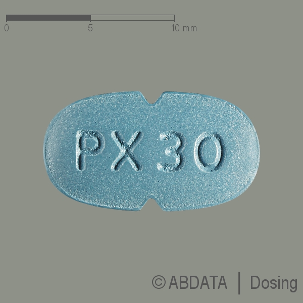 Produktabbildungen für PAROXETIN-1A Pharma 30 mg Filmtabletten in der Vorder-, Hinter- und Seitenansicht.