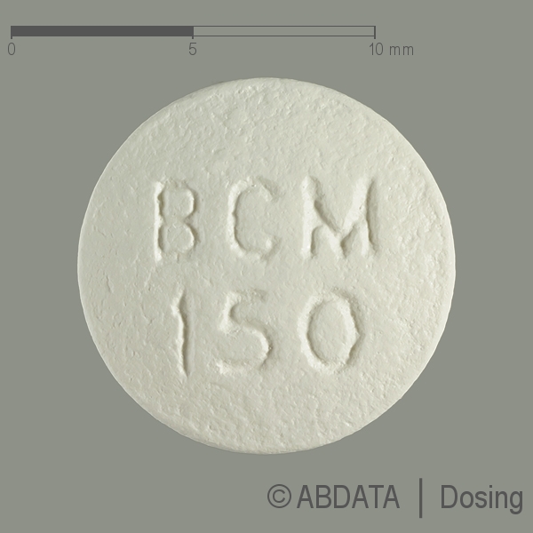Produktabbildungen für BICALUTIN 150 mg Filmtabletten in der Vorder-, Hinter- und Seitenansicht.