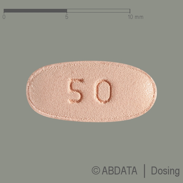 Produktabbildungen für LACOSAMID PUREN 50 mg Filmtabletten in der Vorder-, Hinter- und Seitenansicht.