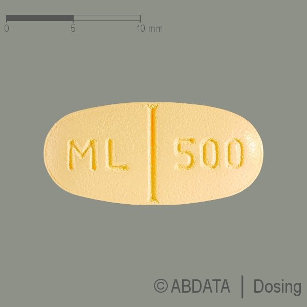Produktabbildungen für LEVETIRACETAM Micro Labs 500 mg Filmtabletten in der Vorder-, Hinter- und Seitenansicht.