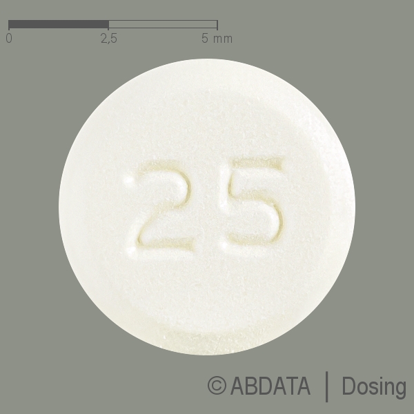 Produktabbildungen für LEVOTHYROXIN Abdi 25 Mikrogramm Tabletten in der Vorder-, Hinter- und Seitenansicht.