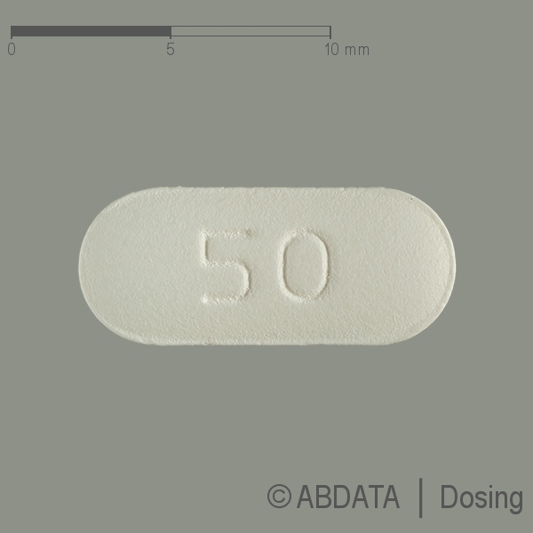 Produktabbildungen für SERTRALIN beta 50 mg Filmtabletten in der Vorder-, Hinter- und Seitenansicht.