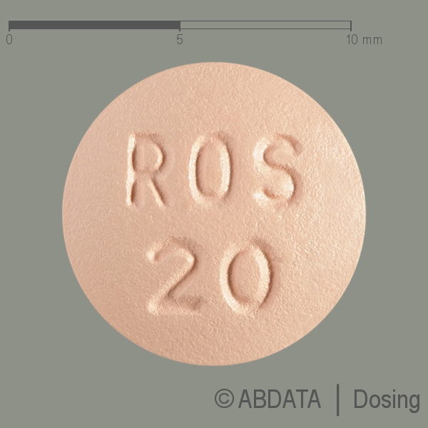 Produktabbildungen für ROSUVASTATIN AXIROMED 20 mg Filmtabletten in der Vorder-, Hinter- und Seitenansicht.