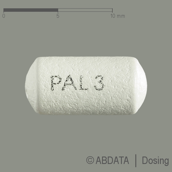 Produktabbildungen für INVEGA 3 mg Retardtabletten in der Vorder-, Hinter- und Seitenansicht.