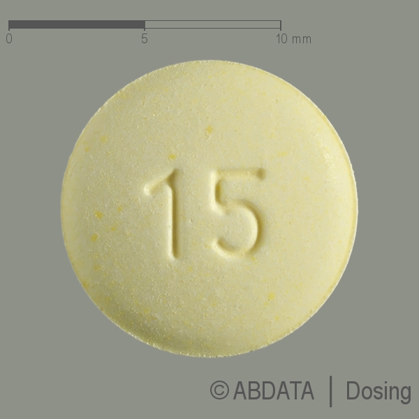 Produktabbildungen für ZALASTA 15 mg Tabletten in der Vorder-, Hinter- und Seitenansicht.