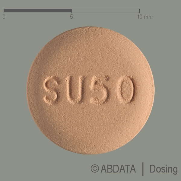 Produktabbildungen für SUMATRIPTAN STADA 50 mg Filmtabletten in der Vorder-, Hinter- und Seitenansicht.