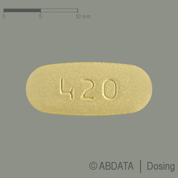 Produktabbildungen für IMBRUVICA 420 mg Filmtabletten in der Vorder-, Hinter- und Seitenansicht.