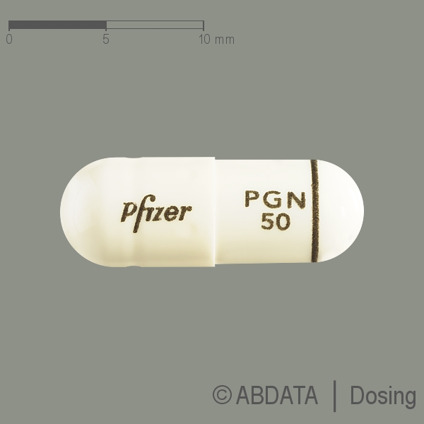 Produktabbildungen für LYRICA 50 mg Hartkapseln in der Vorder-, Hinter- und Seitenansicht.