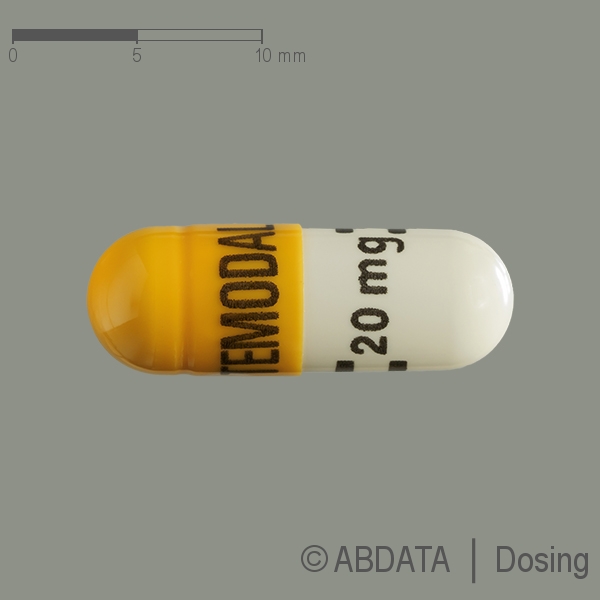 Produktabbildungen für TEMODAL 20 mg Hartkapseln in Beuteln in der Vorder-, Hinter- und Seitenansicht.
