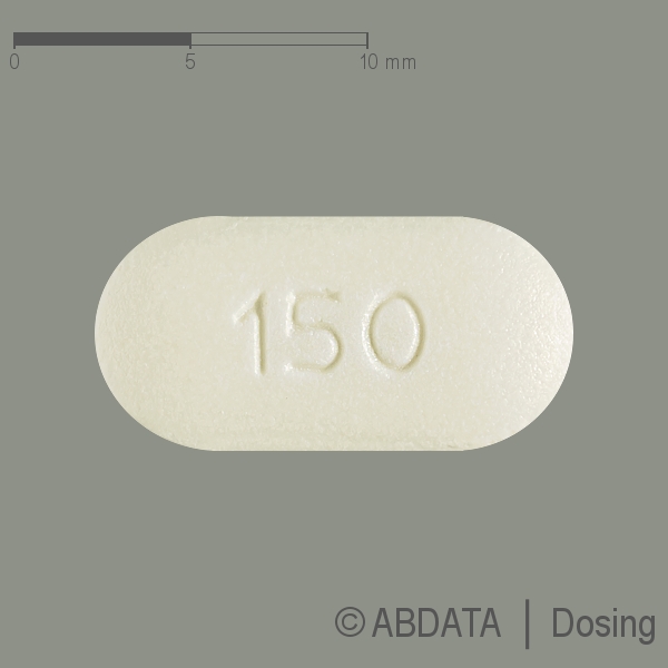 Produktabbildungen für QUETIAPIN-1A Pharma 150 mg Retardtabletten in der Vorder-, Hinter- und Seitenansicht.