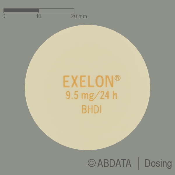 Produktabbildungen für EXELON 9,5 mg/24 Stunden transdermale Pflaster in der Vorder-, Hinter- und Seitenansicht.