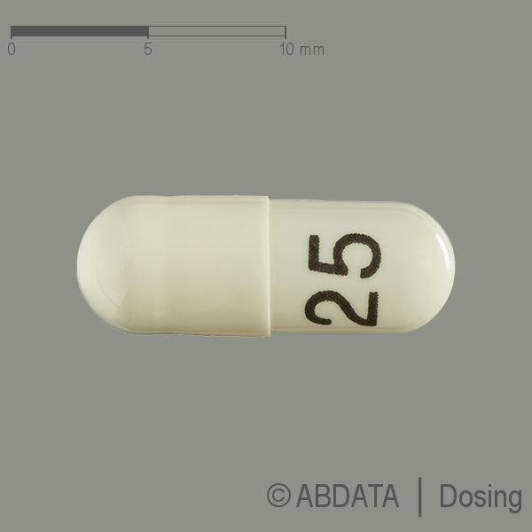 Produktabbildungen für ZONISAMID-ratiopharm 25 mg Hartkapseln in der Vorder-, Hinter- und Seitenansicht.