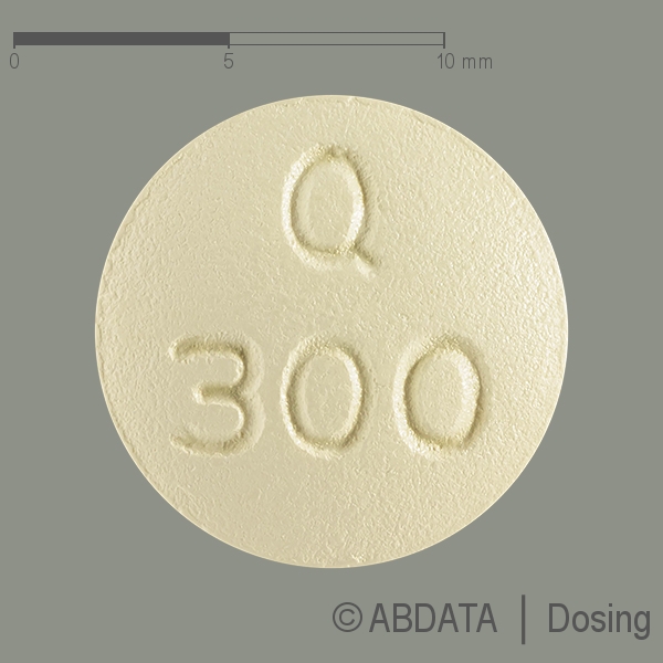 Produktabbildungen für QUETIAPIN Accord 300 mg Retardtabletten in der Vorder-, Hinter- und Seitenansicht.