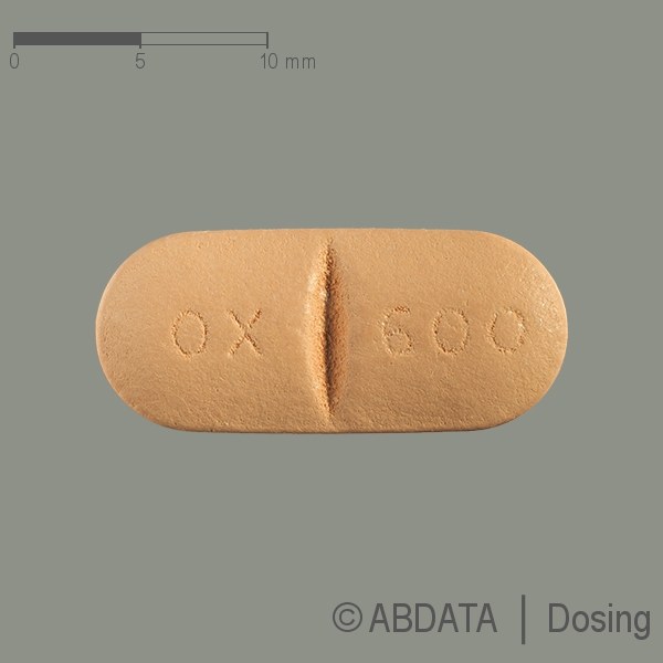 Produktabbildungen für OXCARBAZEPIN-ratiopharm 600 mg Filmtabletten in der Vorder-, Hinter- und Seitenansicht.