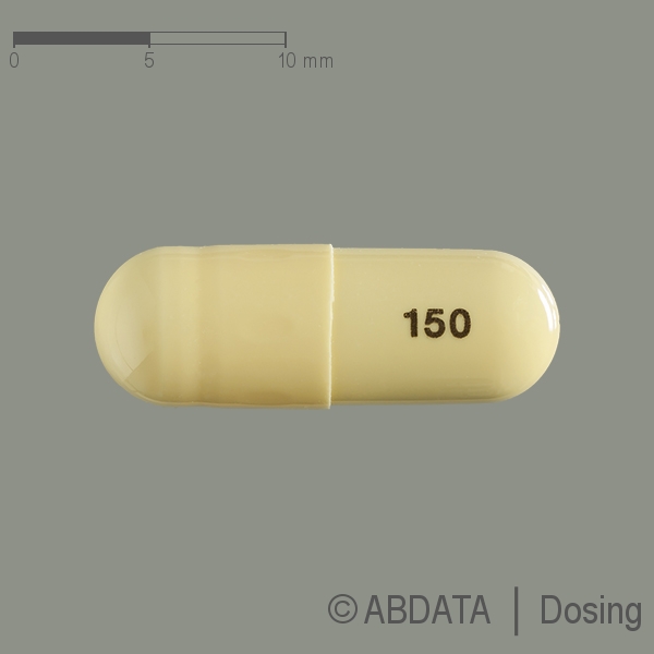 Produktabbildungen für PREGABALIN-ratiopharm 150 mg Hartkapseln in der Vorder-, Hinter- und Seitenansicht.