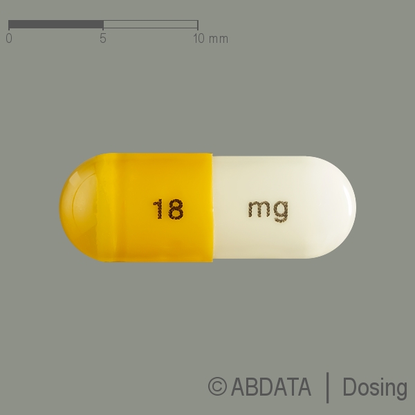 Produktabbildungen für ATOMOXE-1A Pharma 18 mg Hartkapseln in der Vorder-, Hinter- und Seitenansicht.