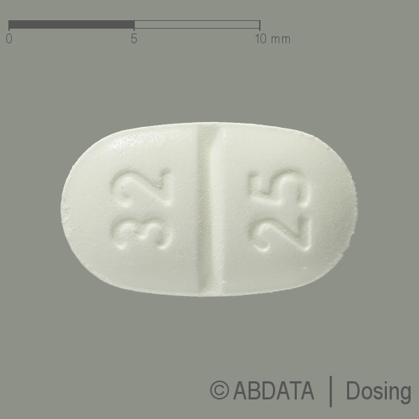 Produktabbildungen für CANDESARTAN AbZ comp. 32 mg/25 mg Tabletten in der Vorder-, Hinter- und Seitenansicht.