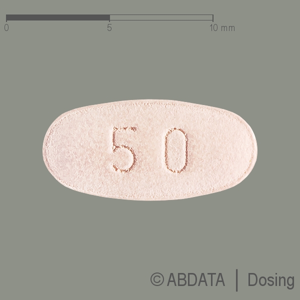 Produktabbildungen für LACOSAMID Accord 50 mg Filmtabletten in der Vorder-, Hinter- und Seitenansicht.