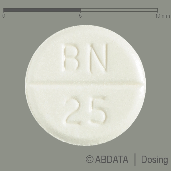 Produktabbildungen für BACLOFEN dura 25 mg Tabletten in der Vorder-, Hinter- und Seitenansicht.