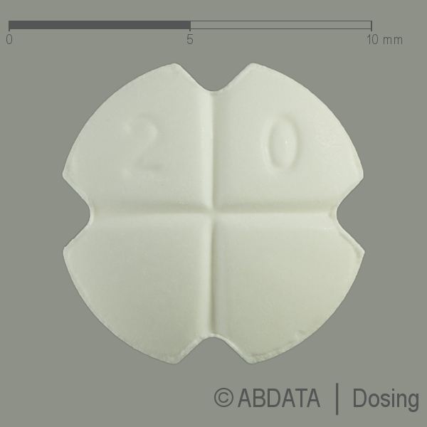 Produktabbildungen für LISINOPRIL AL 20 mg Tabletten in der Vorder-, Hinter- und Seitenansicht.