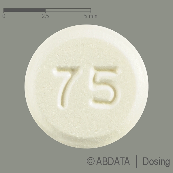 Produktabbildungen für L-THYROXIN Zentiva 75 Mikrogramm Tabletten in der Vorder-, Hinter- und Seitenansicht.
