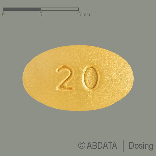 Produktabbildungen für TADALAFIL PAH-ratiopharm 20 mg Filmtabletten in der Vorder-, Hinter- und Seitenansicht.