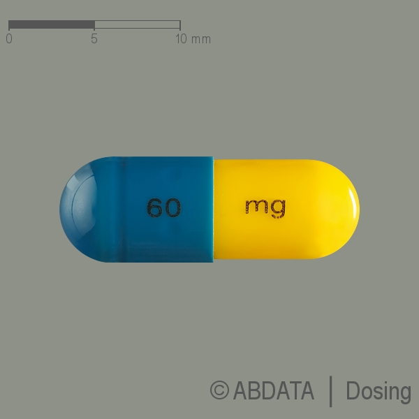 Produktabbildungen für ATOMOXE-1A Pharma 60 mg Hartkapseln in der Vorder-, Hinter- und Seitenansicht.