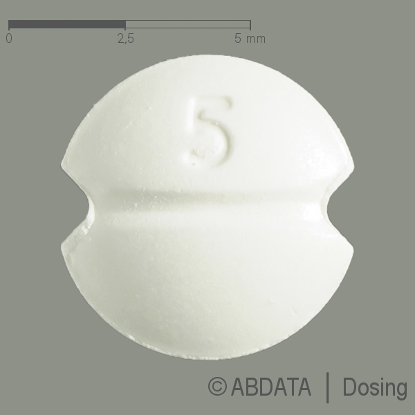 Produktabbildungen für LISINOPRIL STADA 5 mg Tabletten in der Vorder-, Hinter- und Seitenansicht.