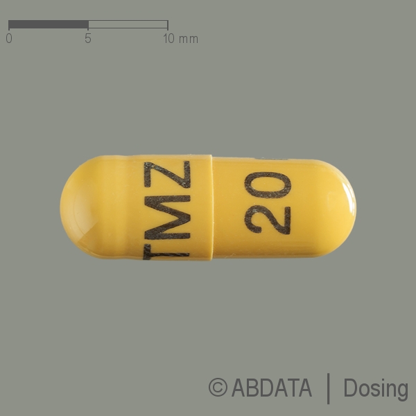Produktabbildungen für TEMOZOLOMID Ribosepharm 20 mg Hartkapseln in der Vorder-, Hinter- und Seitenansicht.