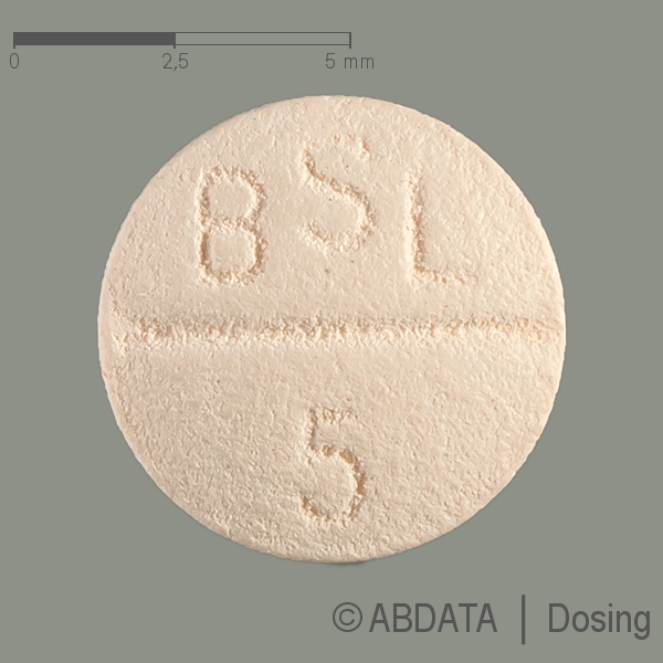 Produktabbildungen für BISOPROLOL AL 5 mg Filmtabletten in der Vorder-, Hinter- und Seitenansicht.